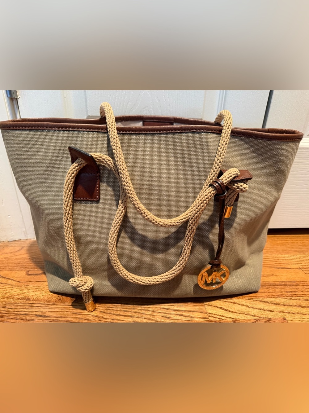 Michael Kors Marina Large Canvas Tote with Nautical  Rope Handles and Gold Charm